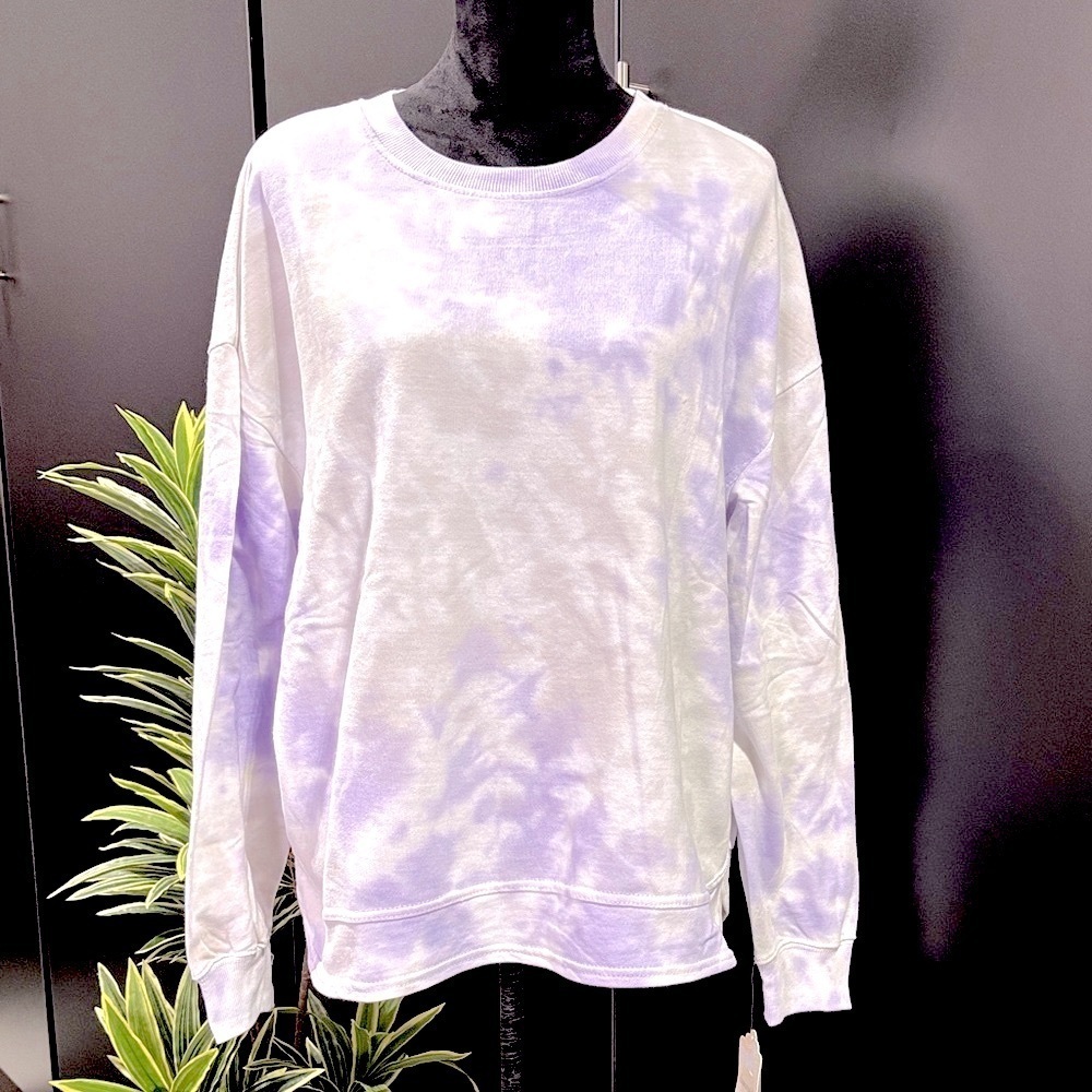 Dreamsicle Tie Dye Pullover,round neck,rib knit cuff/waist,extended hem